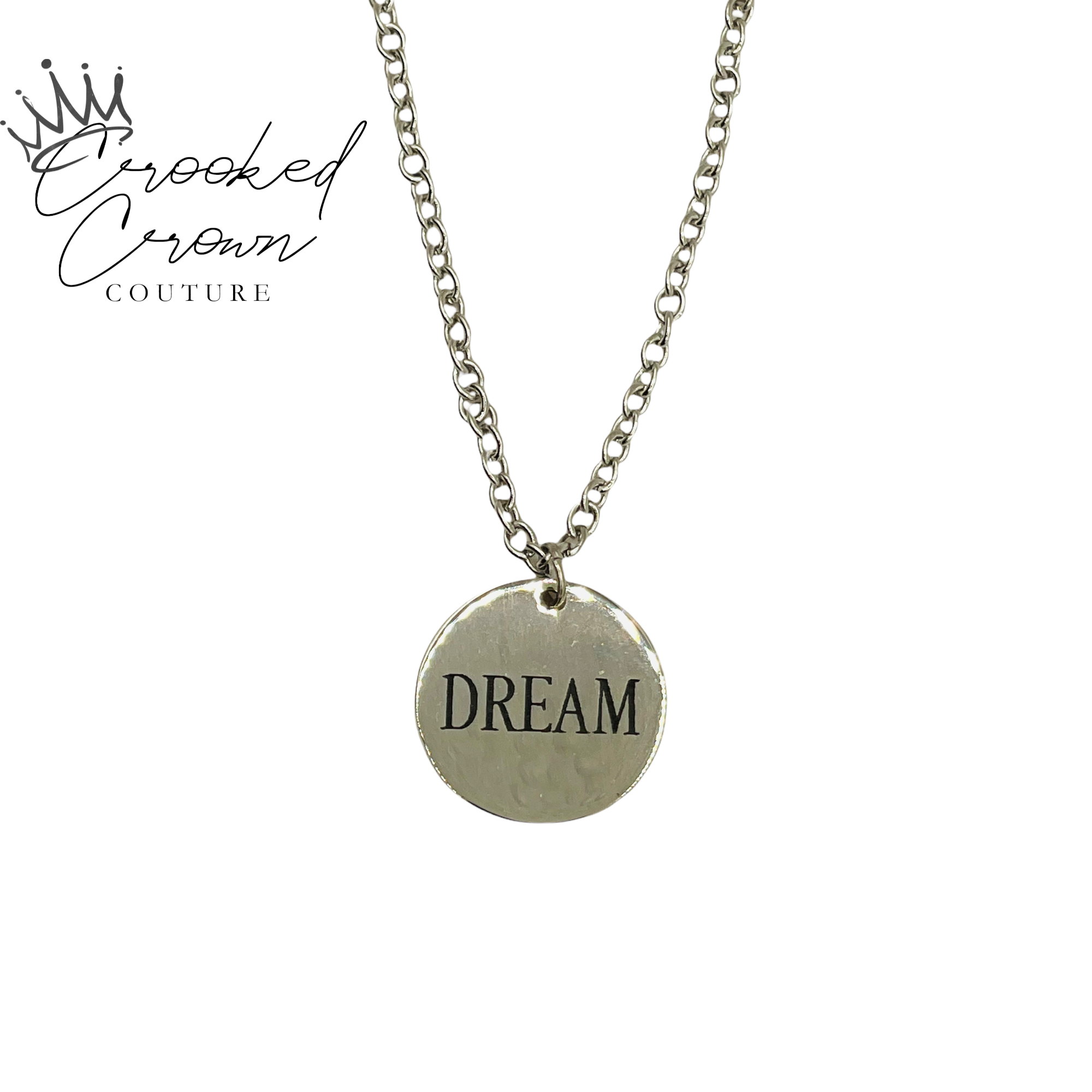 Stainless Steel “Dream” Coin Pendant and Chain