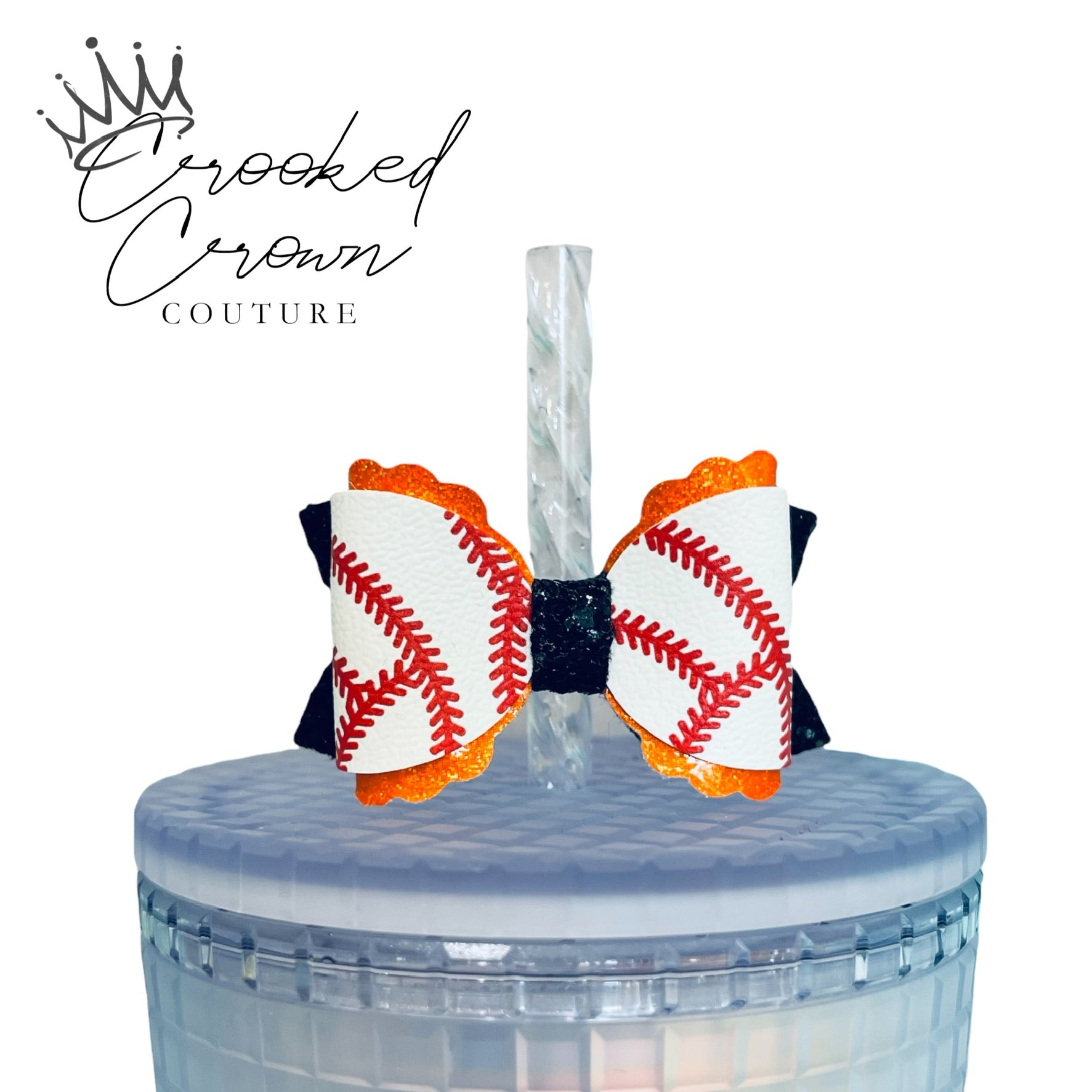 Baseball Stitches Bow Straw Topper