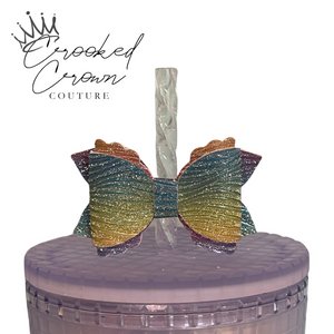 Rainbow Glitz Bow Straw Topper