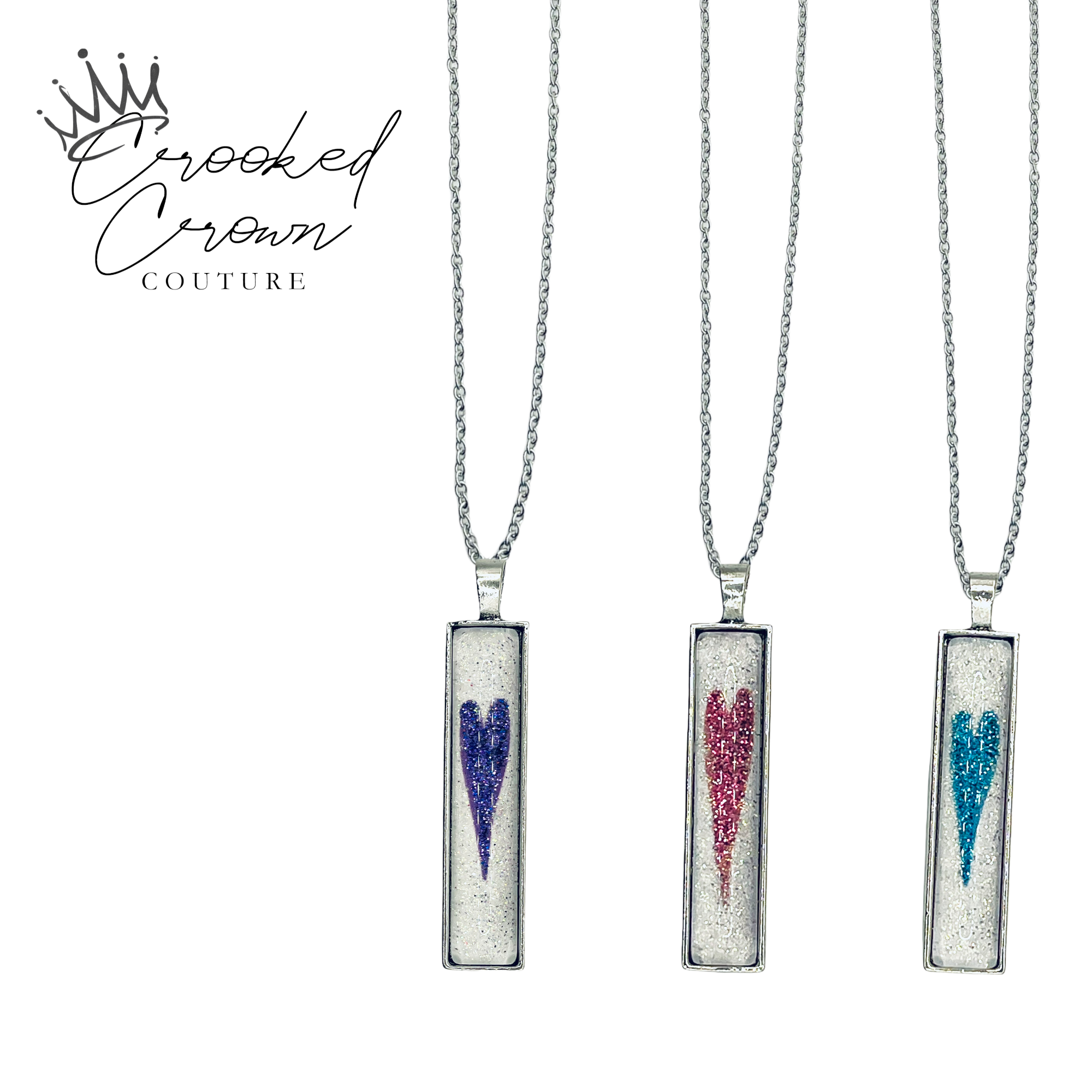 Shimmering Heart Glass Stick Pendant